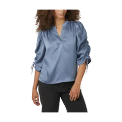 Discount Neo Noir Alvira Drapy Satin Blouse - 142 Dusty Blue