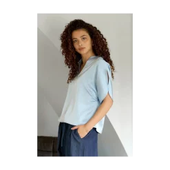 Hot Neo Noir Anelle Heavy Sateen Blouse - Light Blue
