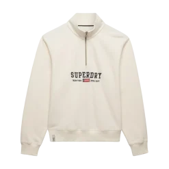 New Superdry Ath Ess Graphic Half Zip - Desert Bone Off White