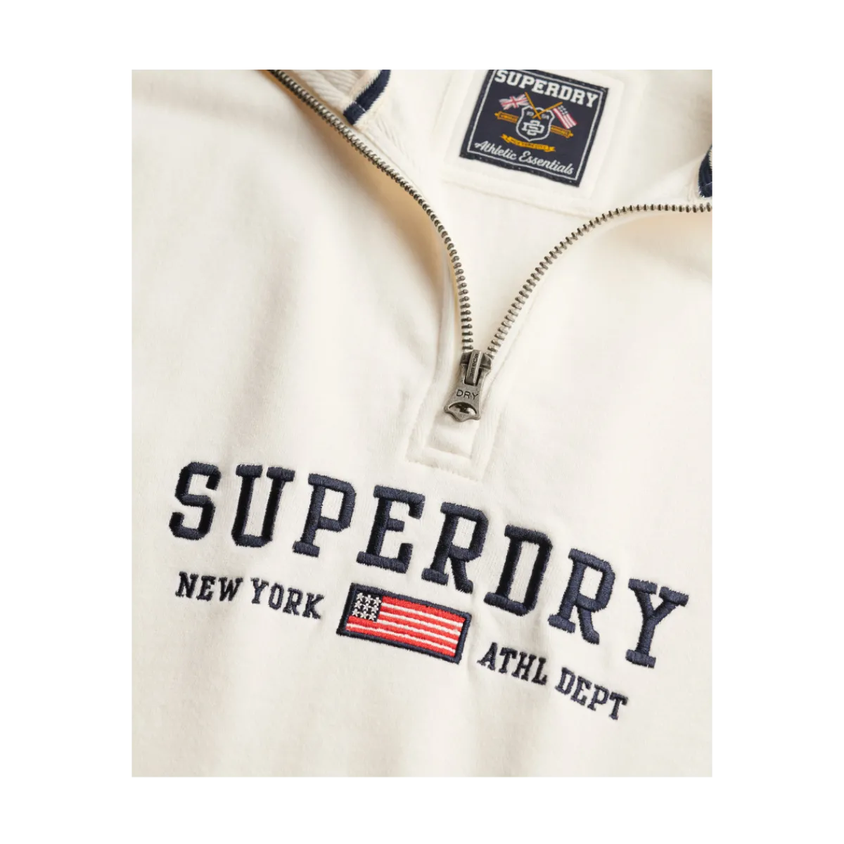 New Superdry Ath Ess Graphic Half Zip - Desert Bone Off White