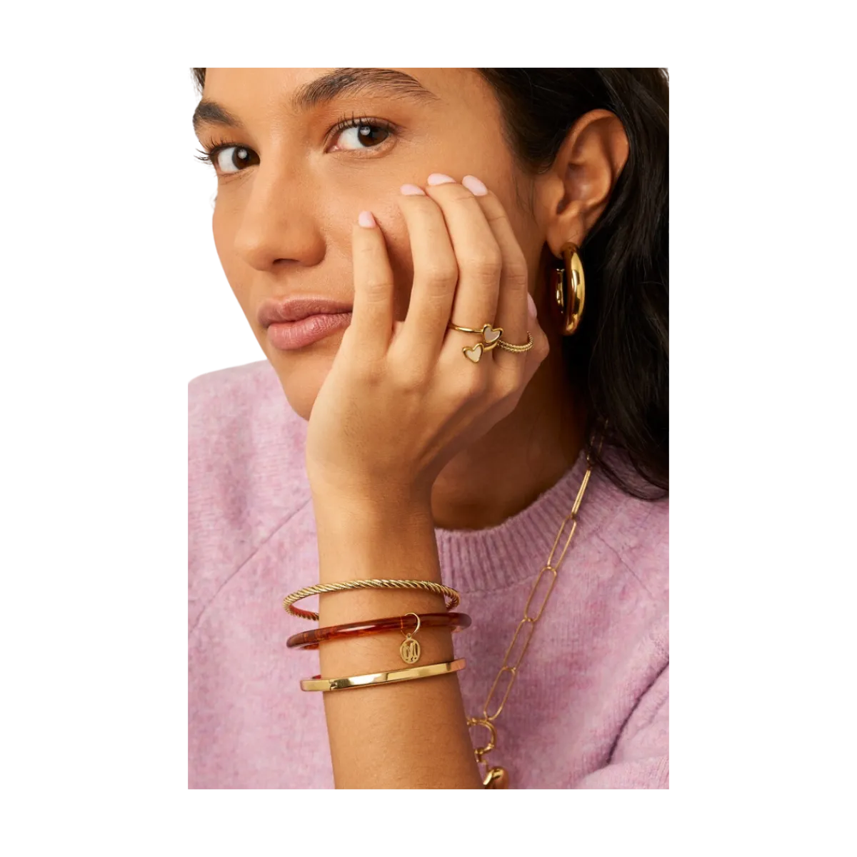 Hot My Jewellery Bangle Set Thin Brown - Gold