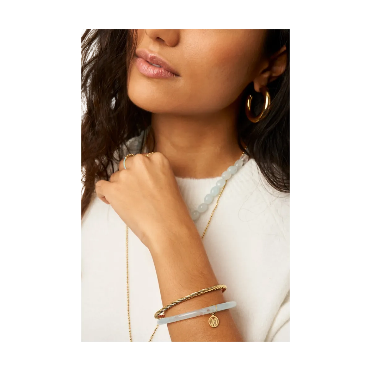 My Jewellery Bangle Set Thin Light Blue - Gold