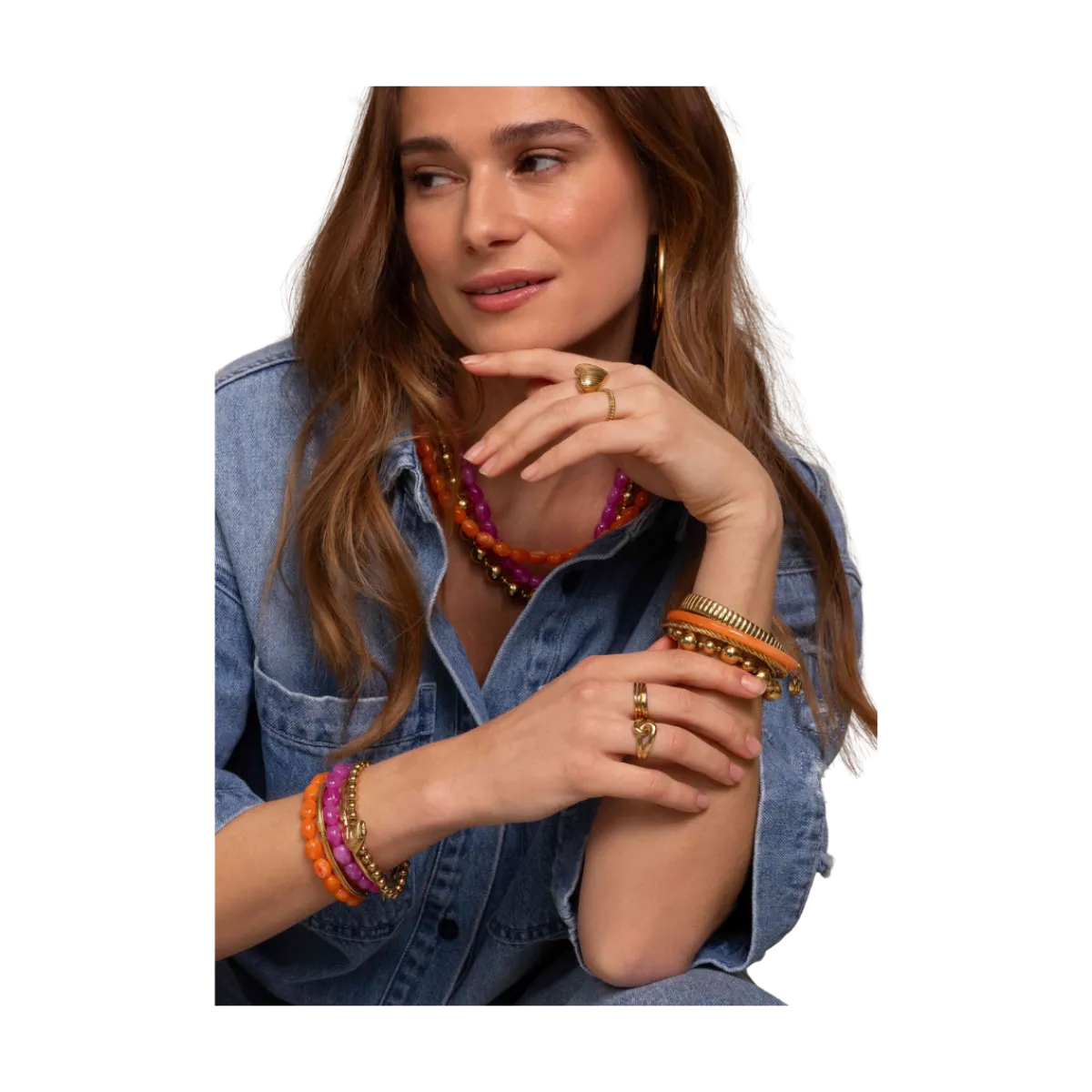Online My Jewellery Bangle Set Thin Orange - Gold
