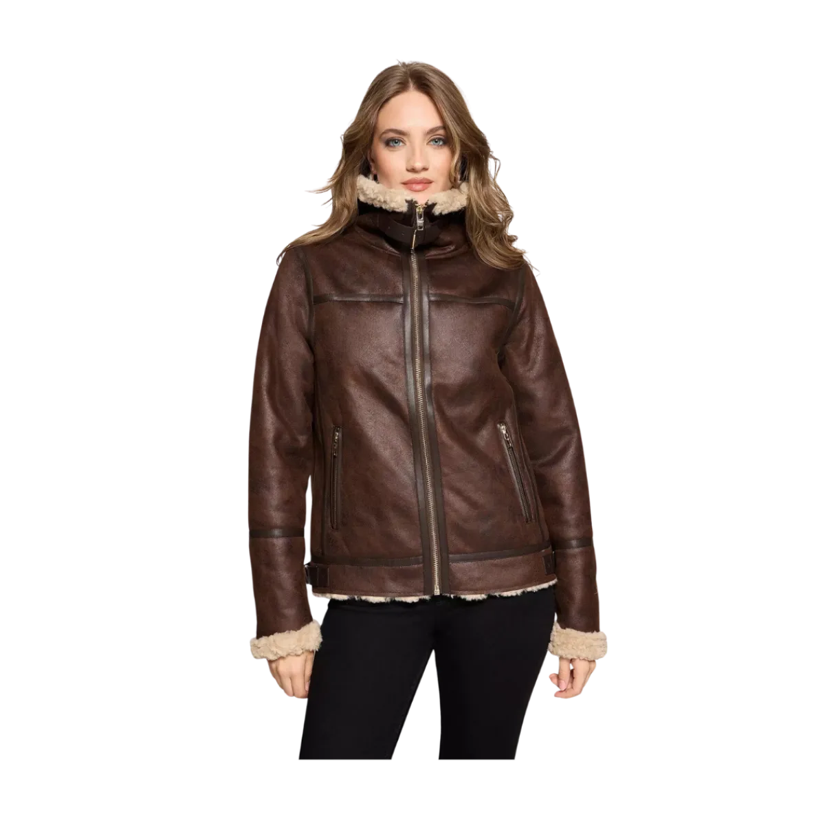 Hot RockandBlue Belle Aviator Jacket - 19970 Dark Brown/Beige