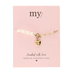 Sale My Jewellery Bracelet Chain Pearls Heart Charm - Gold