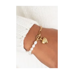 Sale My Jewellery Bracelet Chain Pearls Heart Charm - Gold