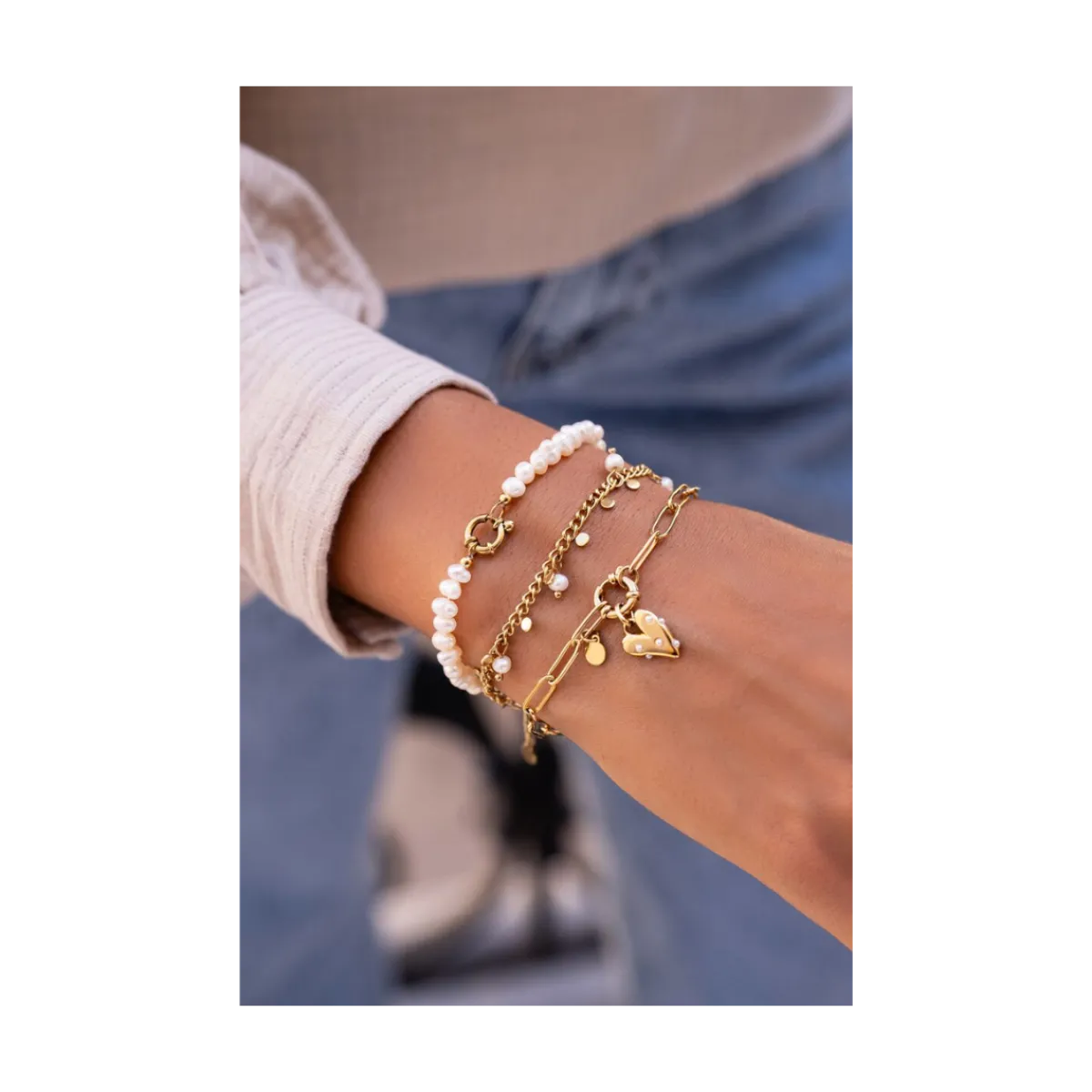 Hot My Jewellery Bracelet Pearls & Heart - Gold