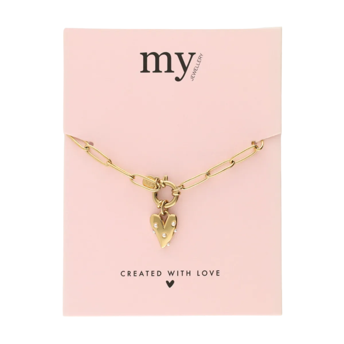 Hot My Jewellery Bracelet Pearls & Heart - Gold