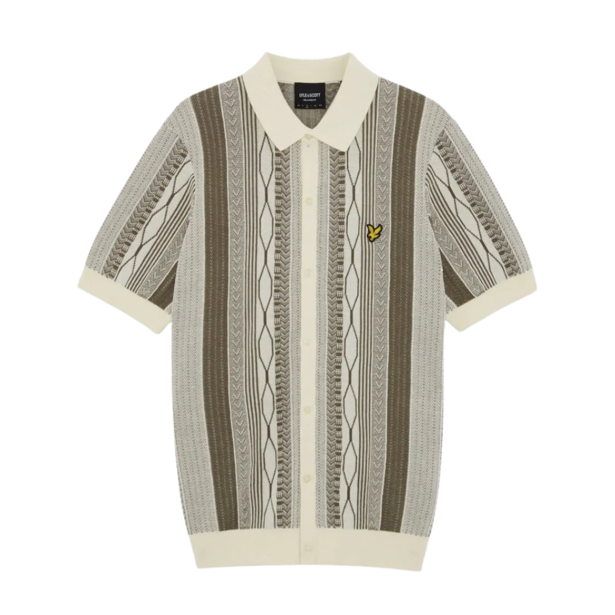 Lyle & Scott Brocade Jacquard Short Seeve Knitted Shirt - Ice Cream / Khaki Ash