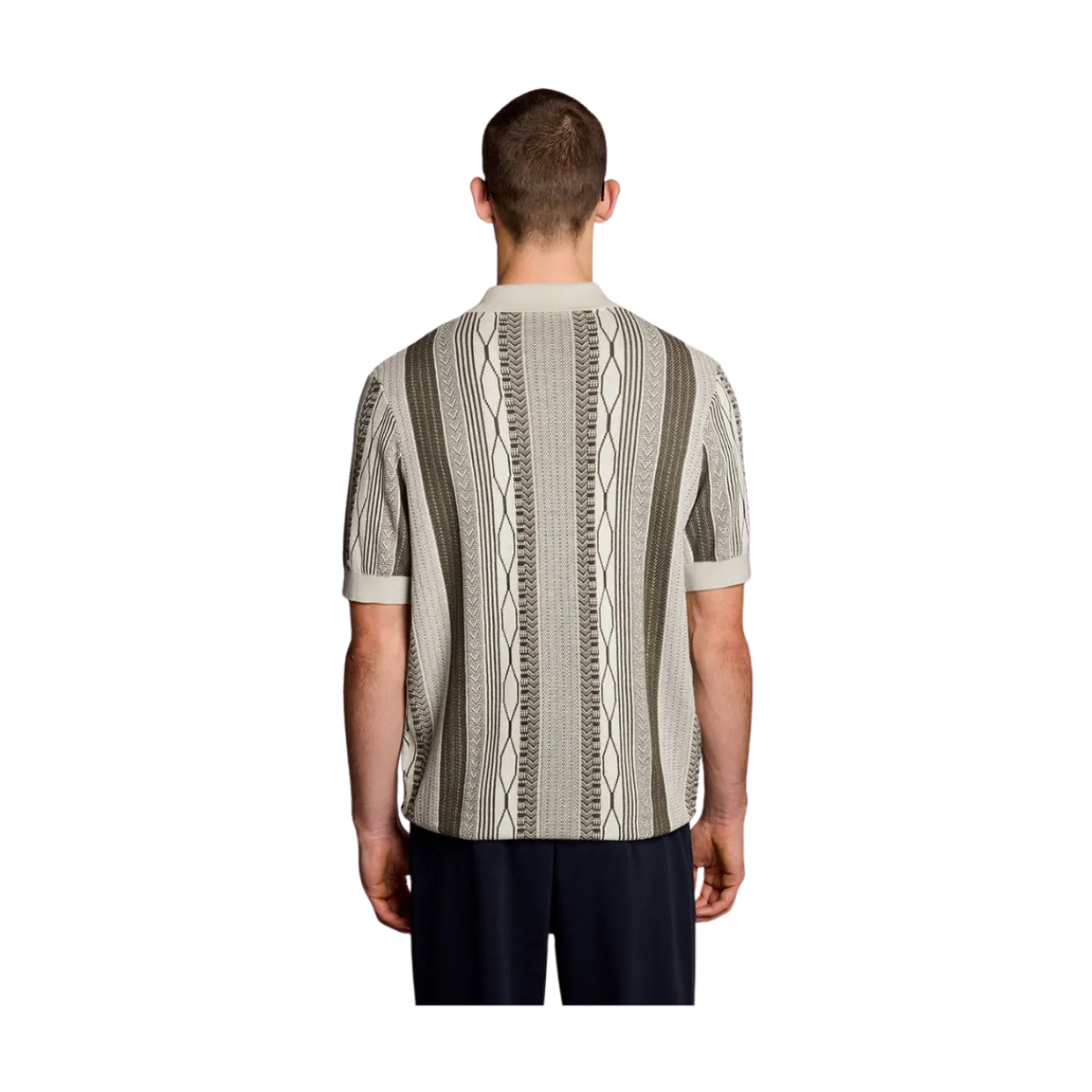 Lyle & Scott Brocade Jacquard Short Seeve Knitted Shirt - Ice Cream / Khaki Ash