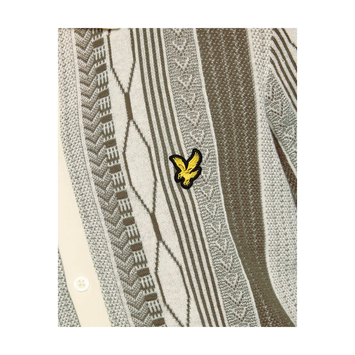 Lyle & Scott Brocade Jacquard Short Seeve Knitted Shirt - Ice Cream / Khaki Ash