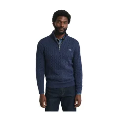 Sale Gant Cable Knit Half-Zip Sweater - Dark Jeansblue Melange