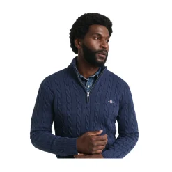 Sale Gant Cable Knit Half-Zip Sweater - Dark Jeansblue Melange