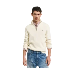 Sale Gant Casua Cotton Hafzip - Cream