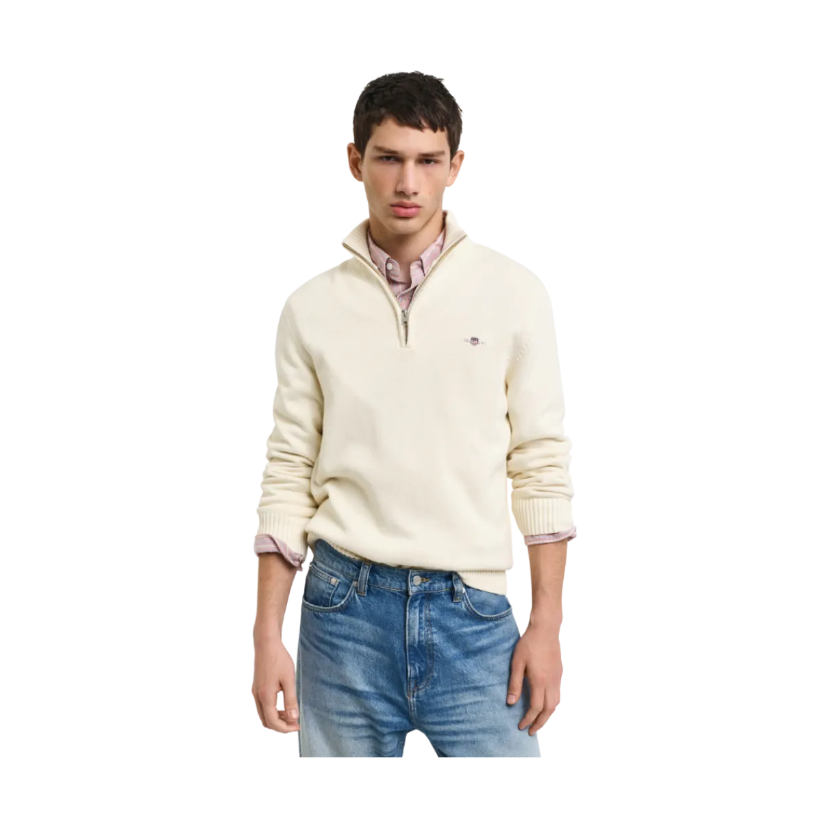 Sale Gant Casua Cotton Hafzip - Cream