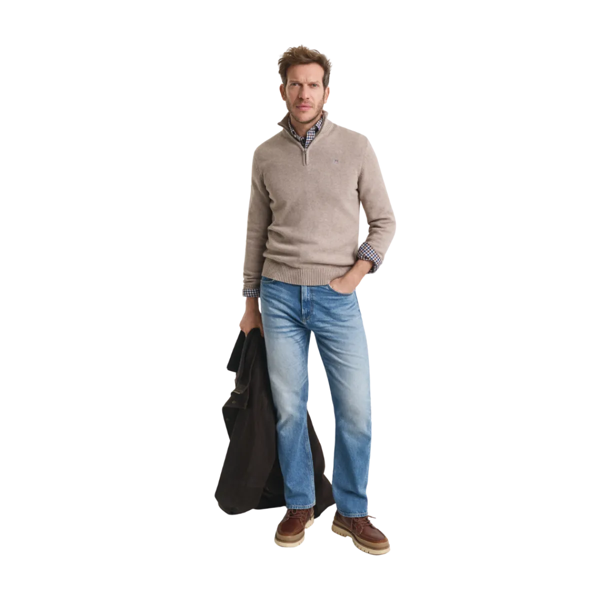 New Gant Caual Cotton Halfzip - DK. and Melange