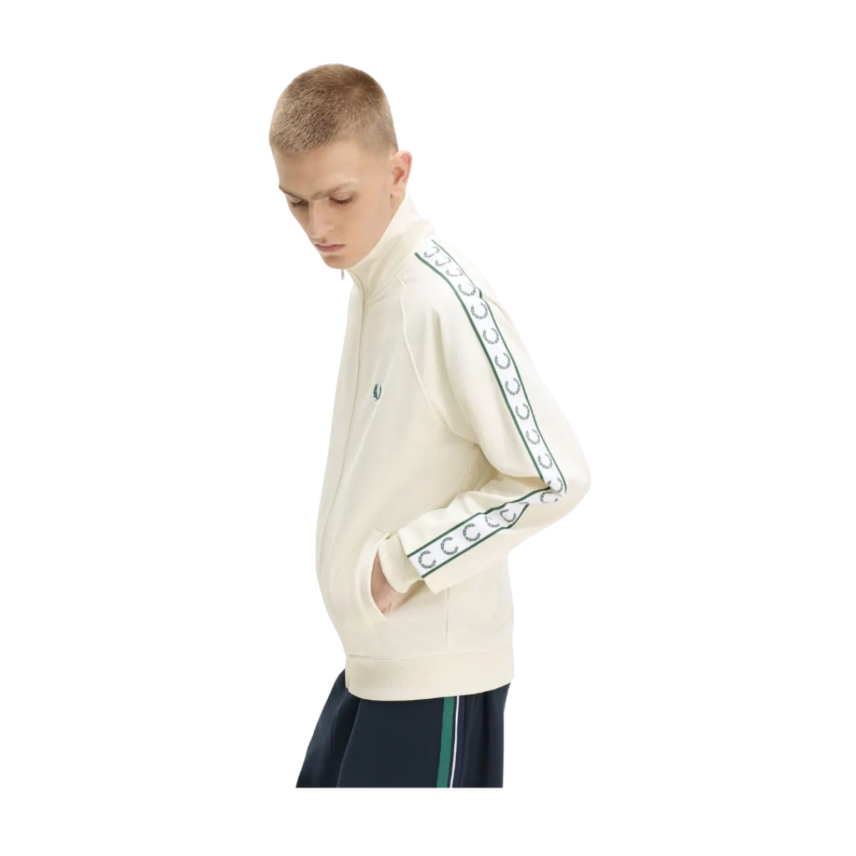 Clearance Fred Perry Contrat Tape Track Jacket - Ecru