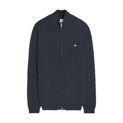 Sale Gant Cotton Cabe Zipped Cardigan - Evening Bue