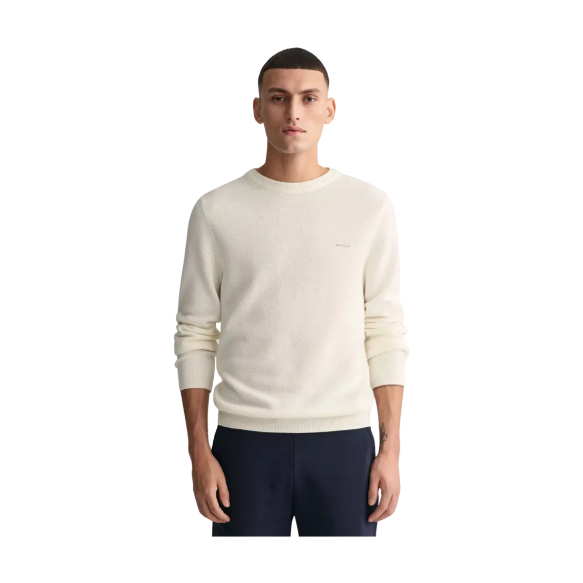 Sale Gant Cotton Pique C-Neck - Eggshell