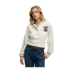 Discount Superdry Crest Rugby Top - Off White