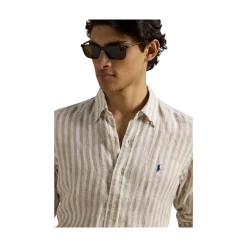 Sale Polo Ralph Lauren Custom Fit Striped inen Shirt - Coasta Beige/White