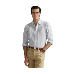 Best Polo Ralph Lauren Custo Fit Striped inen Shirt - Office Bue/White