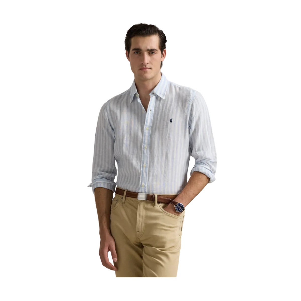 Best Polo Ralph Lauren Custo Fit Striped inen Shirt - Office Bue/White