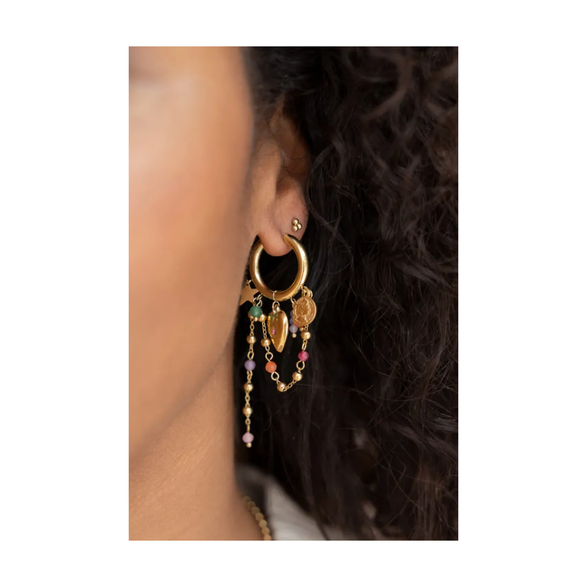 Hot My Jewellery Earrings with Heart and Cords - Gold