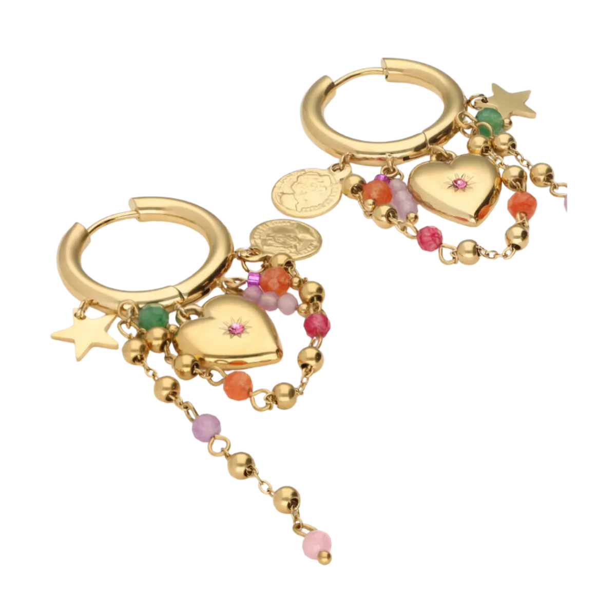 Hot My Jewellery Earrings with Heart and Cords - Gold