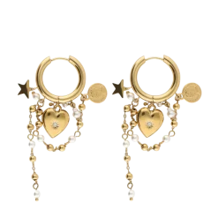Discount My Jewellery Earrings with Heart and Pearl - Gold