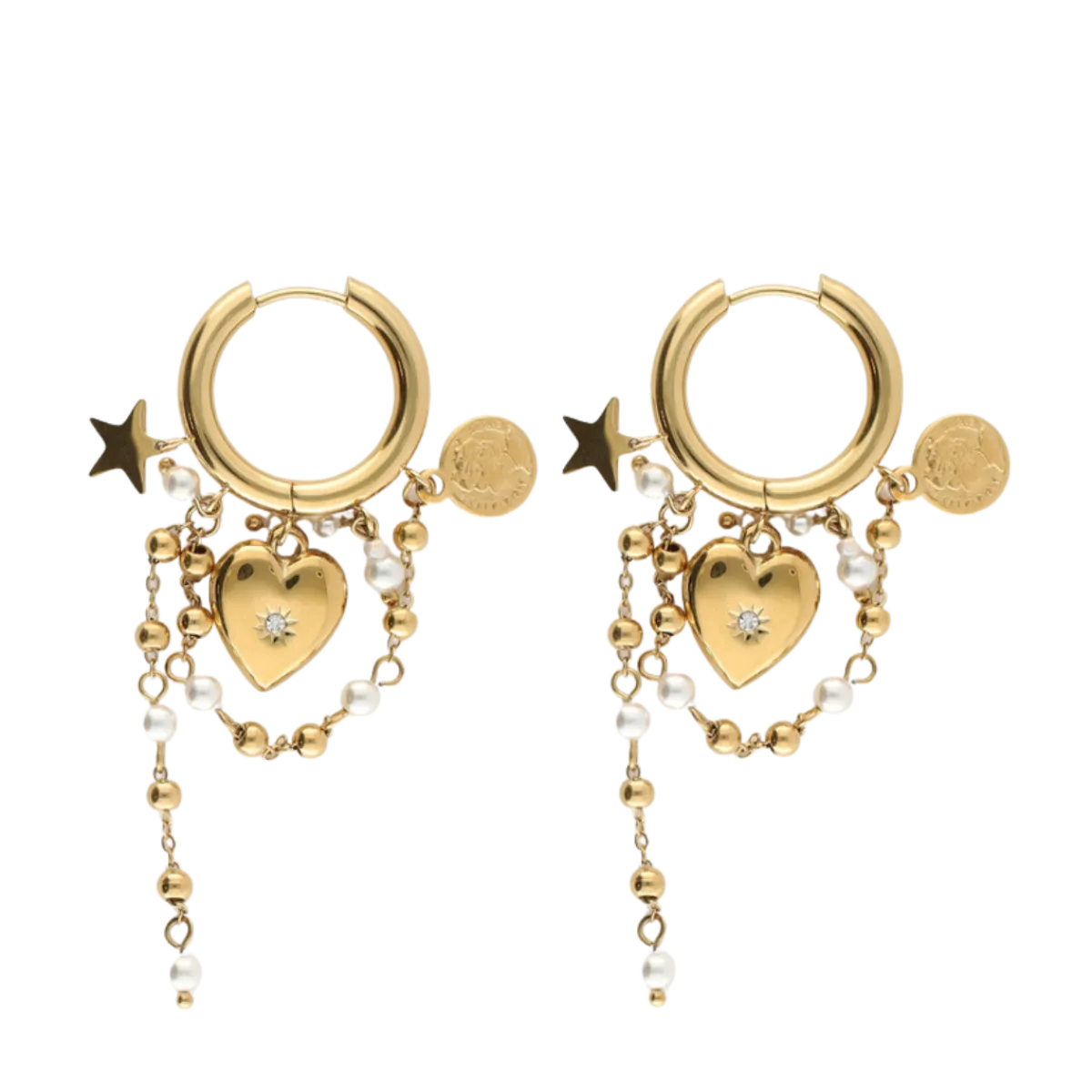 Discount My Jewellery Earrings with Heart and Pearl - Gold