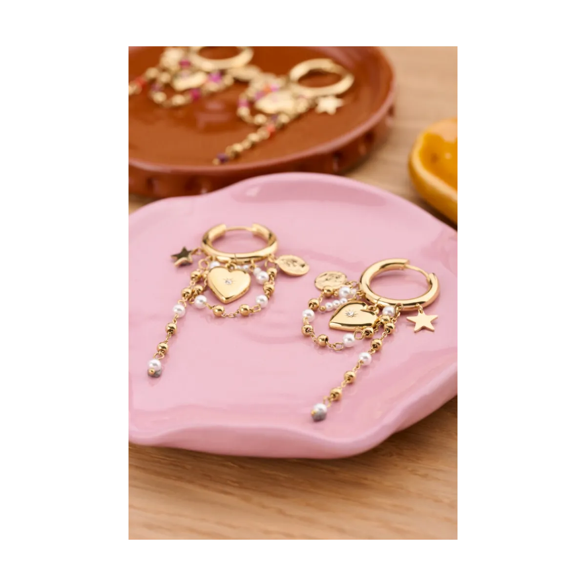Discount My Jewellery Earrings with Heart and Pearl - Gold