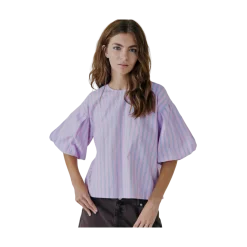 Outlet Norr Emily SS Top - Blue/Pink Stripe