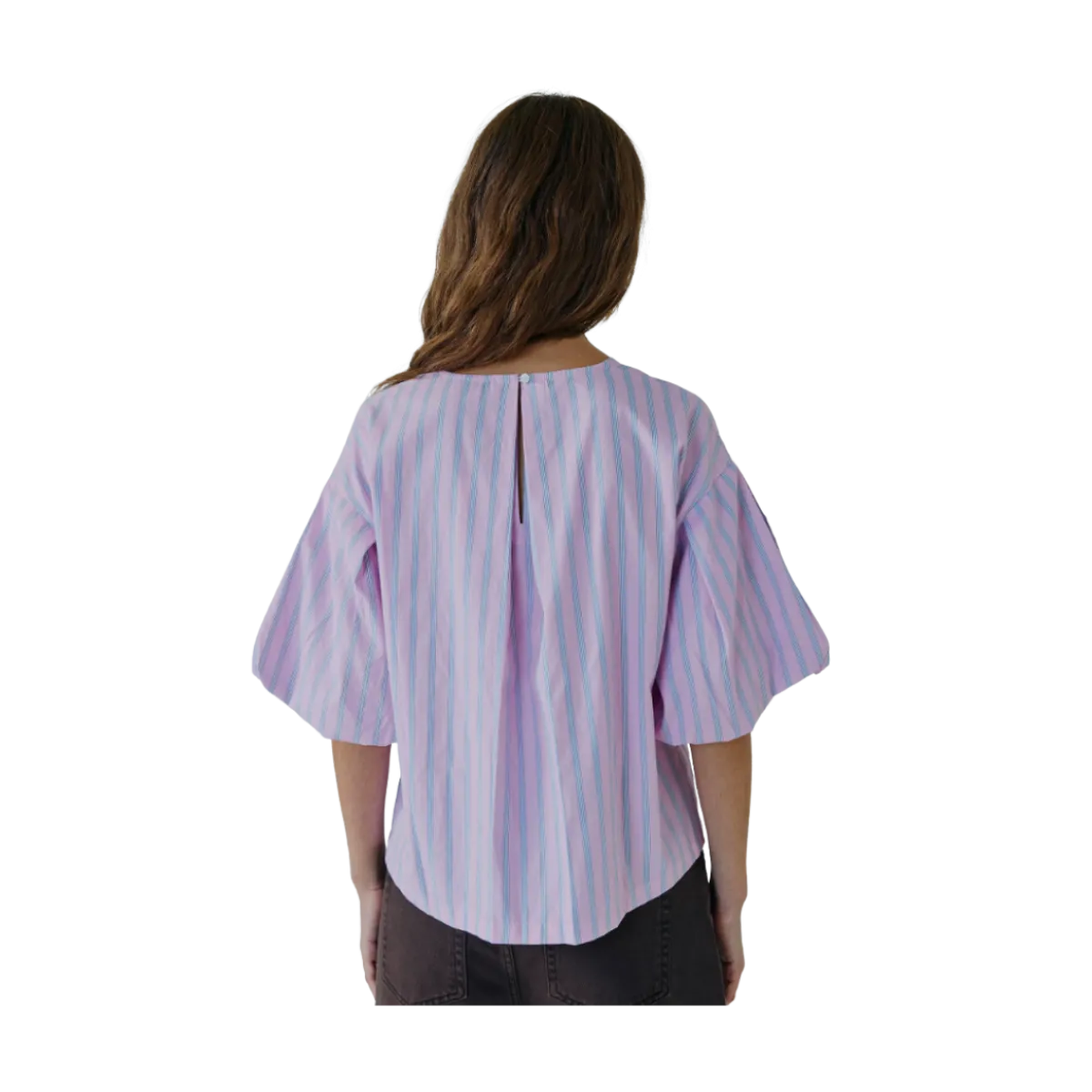 Outlet Norr Emily SS Top - Blue/Pink Stripe