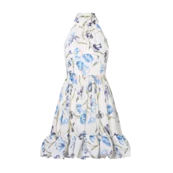 Clearance Malina Fern Halterneck Ruffled Mini Dress - Tulip Blue