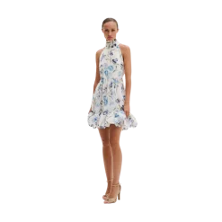 Clearance Malina Fern Halterneck Ruffled Mini Dress - Tulip Blue