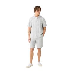 Knowledge Cotton Apparel Fig Linen tripe hort - Grey tripe