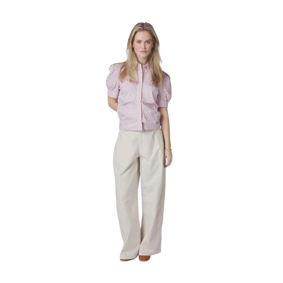 Neo Noir Frannie Structure Stripe Shirt - Light Pink