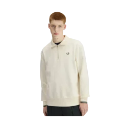 Fred Perry Haf Zip Coared Sweatshirt - Ecru