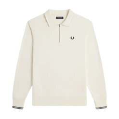 Fred Perry Haf Zip Coared Sweatshirt - Ecru