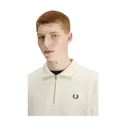 Fred Perry Haf Zip Coared Sweatshirt - Ecru