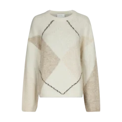 Discount Neo Noir Inga Check Fluff Knit Blouse - Creme