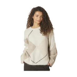 Discount Neo Noir Inga Check Fluff Knit Blouse - Creme