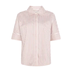 Sale Knowledge Cotton Apparel Iset Satin SS Shirt - Red Stripe