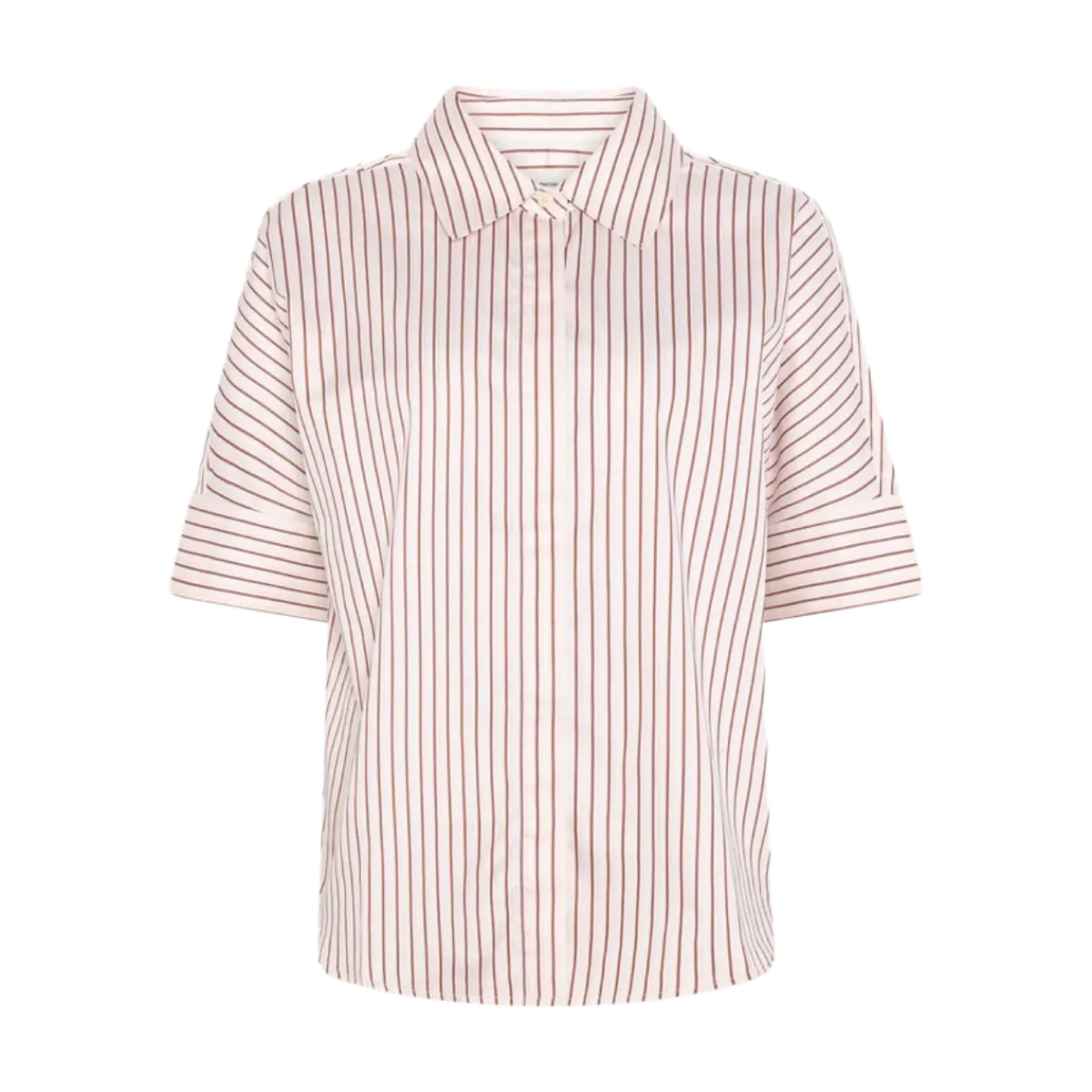 Sale Knowledge Cotton Apparel Iset Satin SS Shirt - Red Stripe