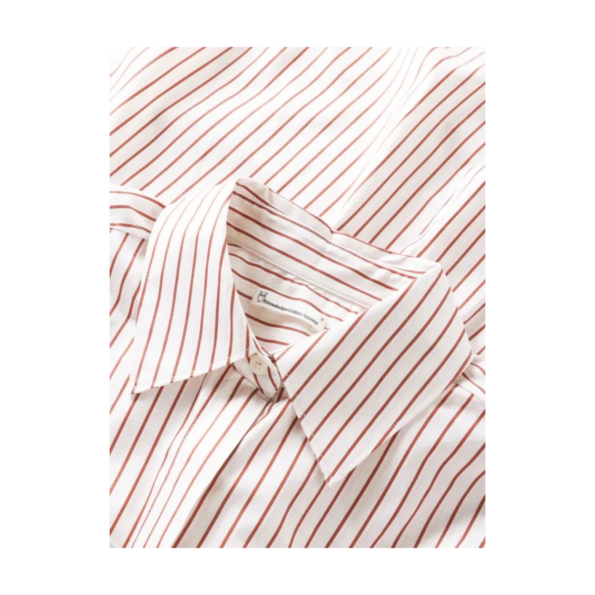 Sale Knowledge Cotton Apparel Iset Satin SS Shirt - Red Stripe