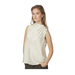 Hot Neo Noir Isola Drapy Satin Top - Creme