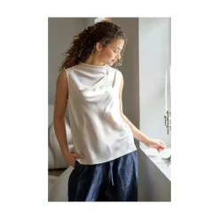Hot Neo Noir Isola Drapy Satin Top - Creme