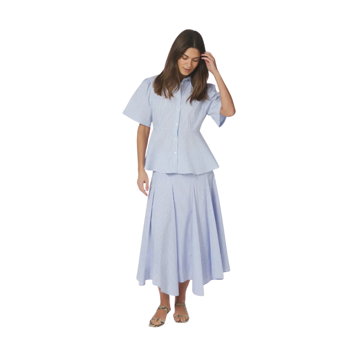Best Neo Noir Janelle Stripe Shirt - Blue/Brown Stripe