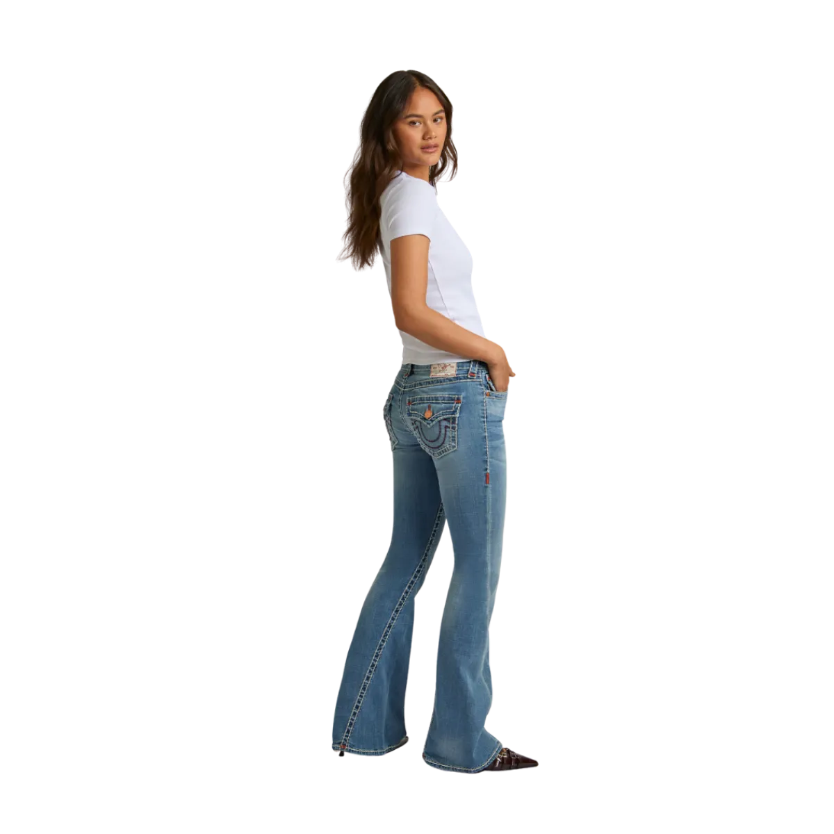Best True Religion Joey Low Rise Flare Sup T Flap - JKNM Ridge Mist